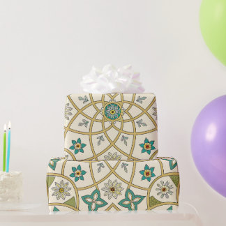 Papel De Presente Elegant Floral Islamic Green Gold