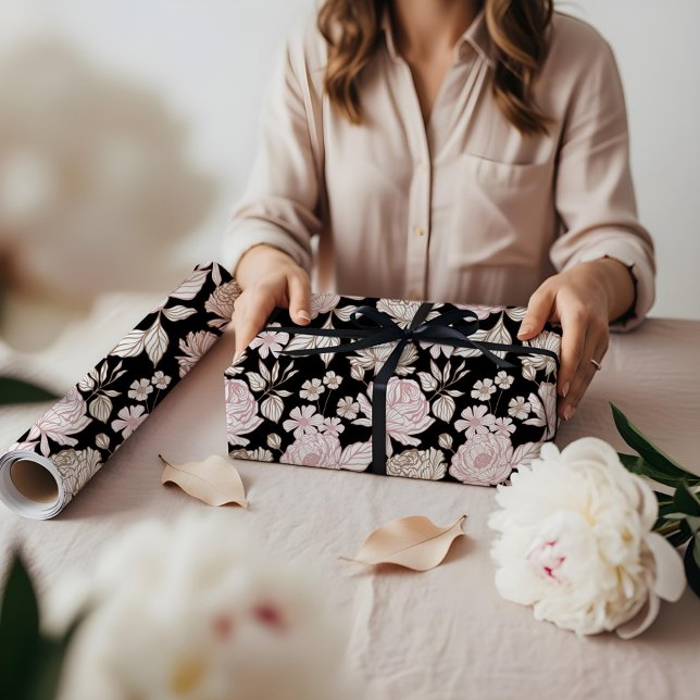 Papel De Presente Elegant Hand-Drawn Peony & Leaf Floral Pattern (Elegant Hand-Drawn Peony & Leaf Floral Pattern Wrapping Paper)