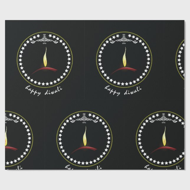 Papel De Presente Elegant Happy Diwali Diya Flame Star Wreath (Aberto)