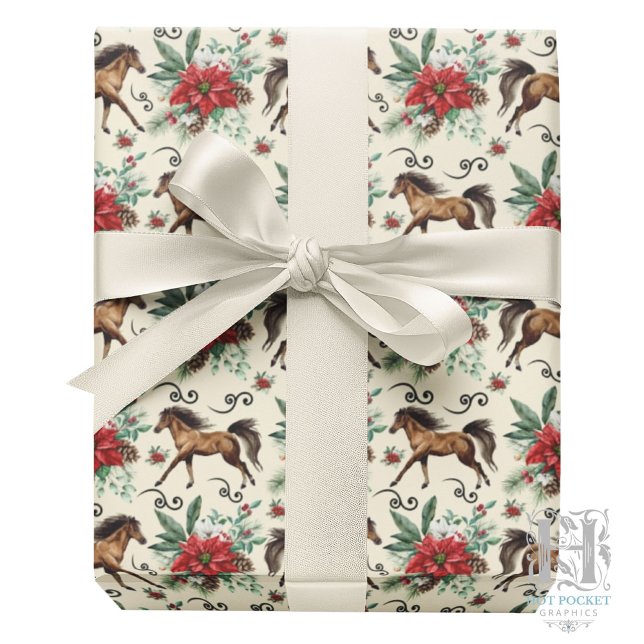 Papel De Presente Elegant Horses Christmas Gift Wrapping Paper Cream (Criador carregado)