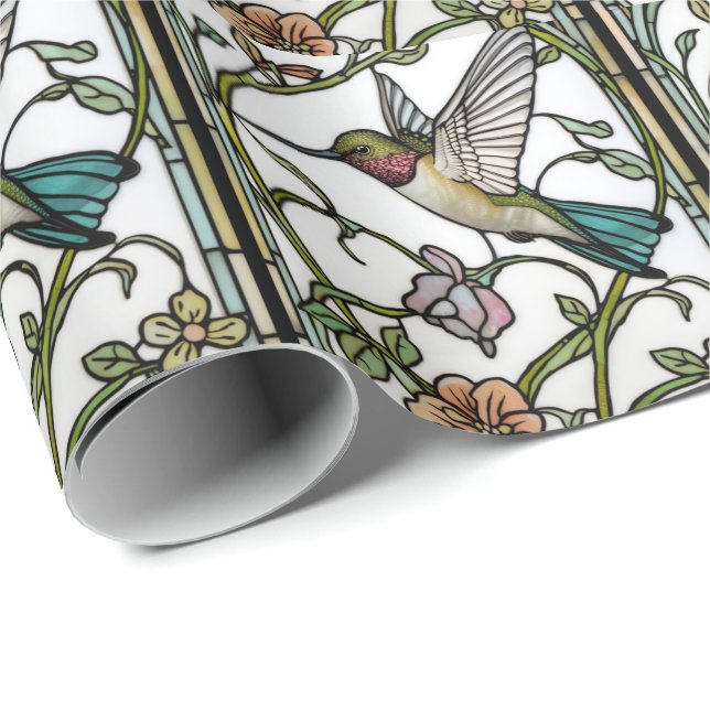 Papel De Presente Elegant hummingbird artwork botanical boho chic (Ponta do rolo)