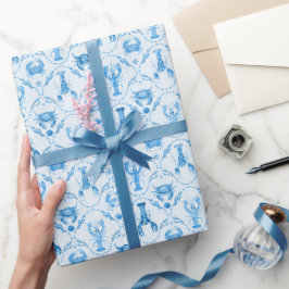 Papel De Presente Elegant Lobster and Crabs in Cornflower Blue