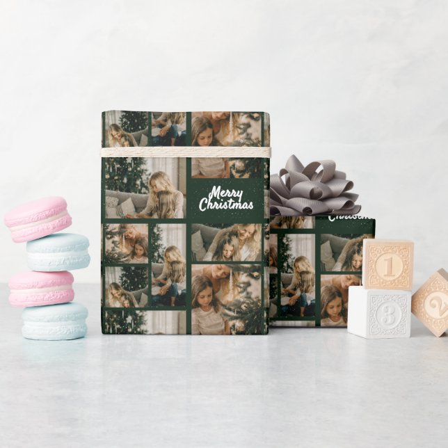 Papel De Presente Elegant Merry Christmas Collage Green (Chá de bebê)