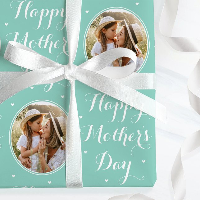 Papel De Presente Elegant Mother's Day Custom Photo Mint Green (Criador carregado)