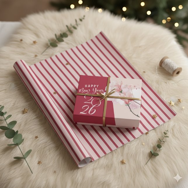 Papel De Presente Elegant Pink and Maroon Diagonal Stripes Modern  (Criador carregado)