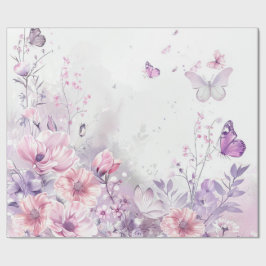 Papel De Presente Elegant Pink Lilac Watercolor Butterfly Whimsical