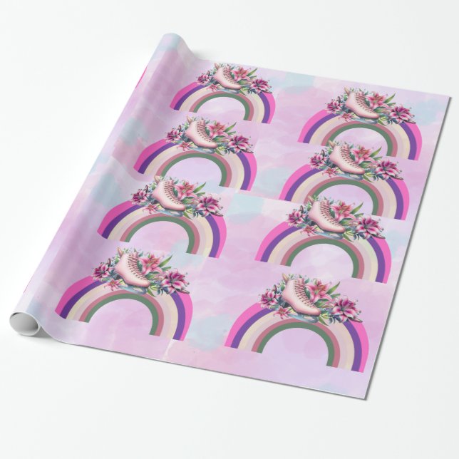 Papel De Presente Elegant pink lily rose gold floral rainbow (Desenrolado)