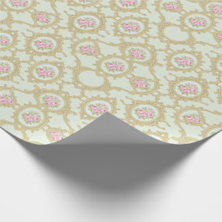 Papel De Presente Elegant Pink Rose and Gold Baroque Frame