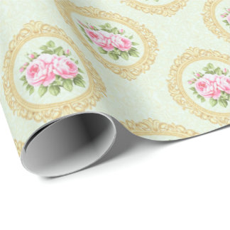 Papel De Presente Elegant Pink Rose and Gold Frame