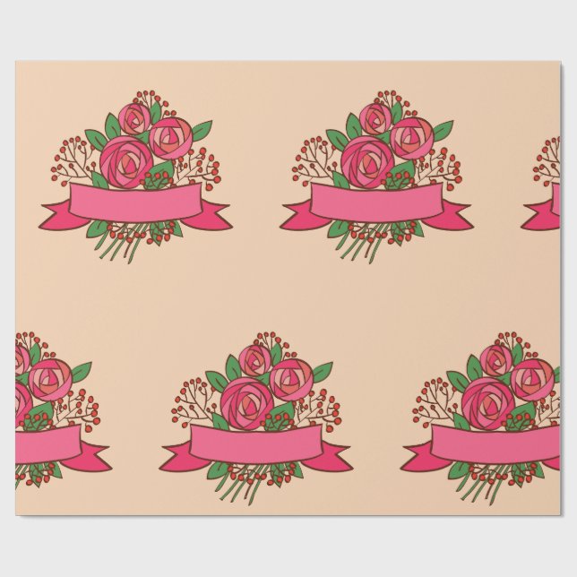 Papel De Presente Elegant Pink Rose Floral Bouquet (Aberto)