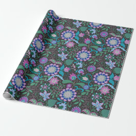 Papel De Presente Elegant Purple Boho Flowers on Black