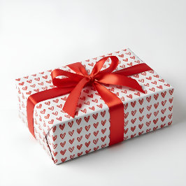 Papel De Presente Elegant Red Heart Sketch Wrapping Paper - Perfect 
