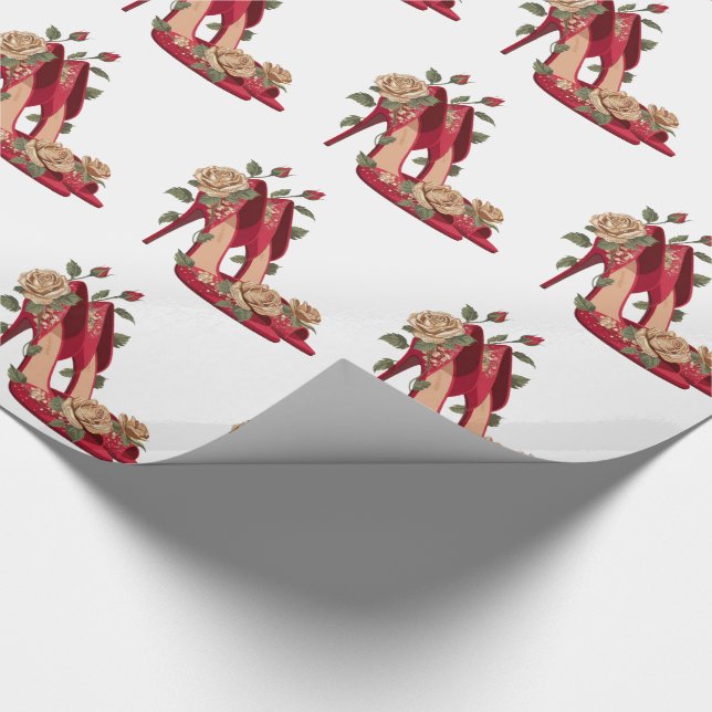 Papel De Presente Elegant Red High Heels with Golden Roses           (Ponta)