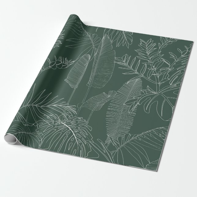 Papel De Presente Elegant seamless pattern with green hand drawn lin (Desenrolado)