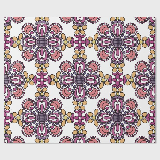 Papel De Presente Elegant Teal & Maroon Floral Pattern Wrapping  (Aberto)
