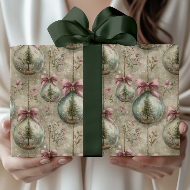 Papel De Presente Elegant Victorian Bauble and Bow Christmas Gift  (Criador carregado)