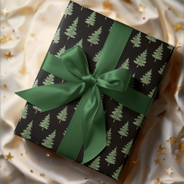 Papel De Presente Elegant Watercolor Christmas Tree Wrapping Paper (Criador carregado)