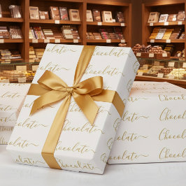 Papel De Presente Elegant White Gold Script Chocolate Business