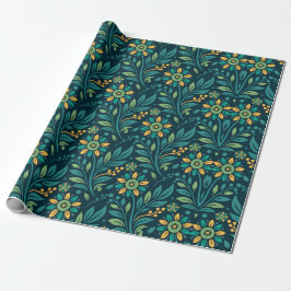 Papel De Presente Elegant Yellow and Teal Floral Pattern Design