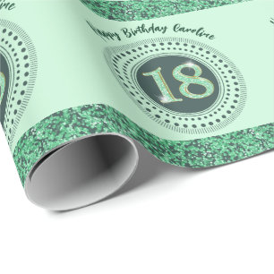 Papel De Presente Elegante 18.º Aniversário - Brilhante Verde com St