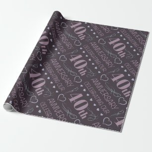 Papel De Presente Elegante 40º Aniversário de Casamento Roxo