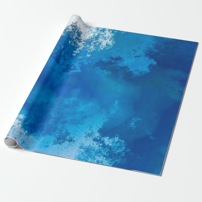 Papel De Presente Elegante Abstrato Azul Oceano Onda Arte Acrílica| (Desenrolado)