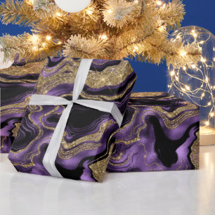 Papel De Presente Elegante Aniversário de Agata Brilhante Roxo & Dou