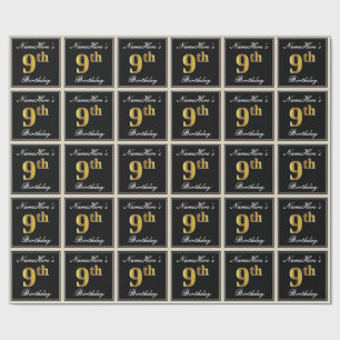 Papel De Presente Elegante, aniversário do ouro do falso 9o + Nome