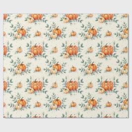 Papel De Presente Elegante Aquarela de Abóbora de Outono e Eucalipto