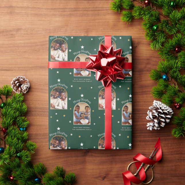 Papel De Presente Elegante Arco de Natal Moderno Foto Verde 2 (Presente de Natal)