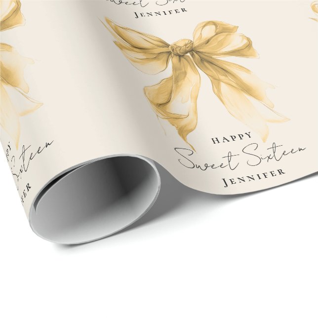 Papel De Presente Elegante Arco de Ouro Coquette Script Festa Sweet  (Ponta do rolo)