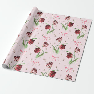 Papel De Presente Elegante Arcos cor-de-rosa Tulipas Padrão Floral
