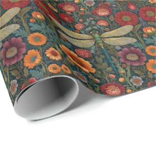 Papel De Presente Elegante arte nova floral de Outono Libélula