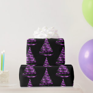 Papel De Presente Elegante Árvore de Natal com Fita Roxa e Preta