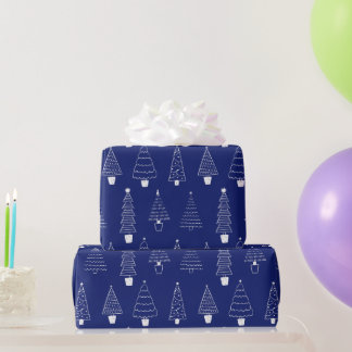Papel De Presente Elegante Árvore de Natal de Pinheiro Azul Real Bra