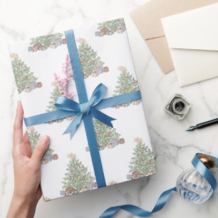 Papel De Presente Elegante Árvore Vintage Verde Feliz Natal