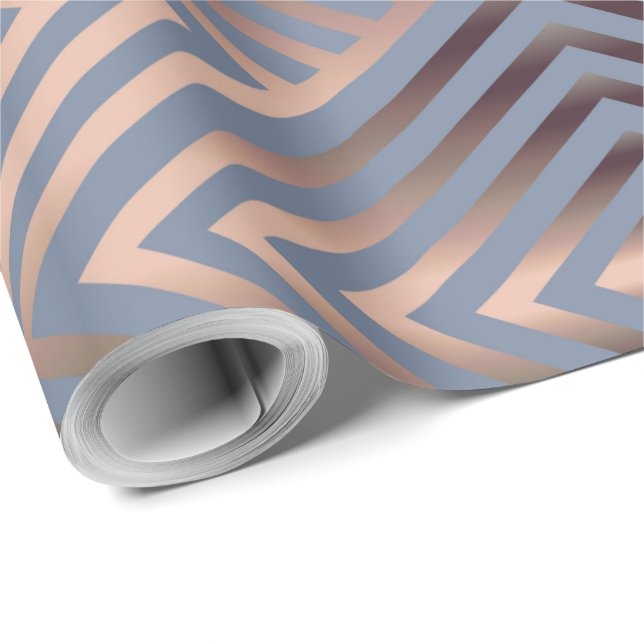 Papel De Presente Elegante azul aço e cor de areia moderno chevron (Ponta do rolo)