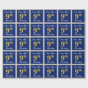 Papel De Presente Elegante, azul, aniversário do ouro do falso 9o;