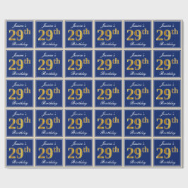 Papel De Presente Elegante, Azul, Dourado Falso Aniversário de 29 an