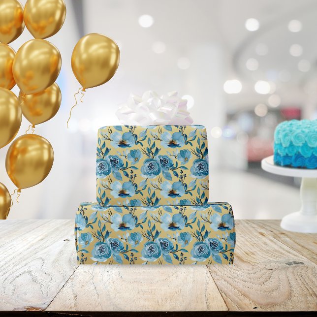 Papel De Presente Elegante Azul Dourado Vazio (Criador carregado)