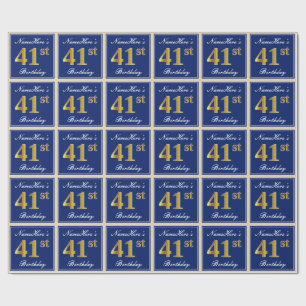 Papel De Presente Elegante, Azul, Faux Dourado 41rua Aniversário + N