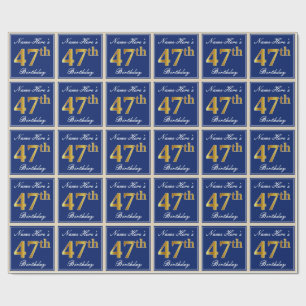 Papel De Presente Elegante, Azul, Faux Dourado 47º Aniversário + N