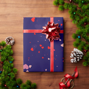 Papel De Presente Elegante Azul Marinho Corações Rosa Dia dos Namora