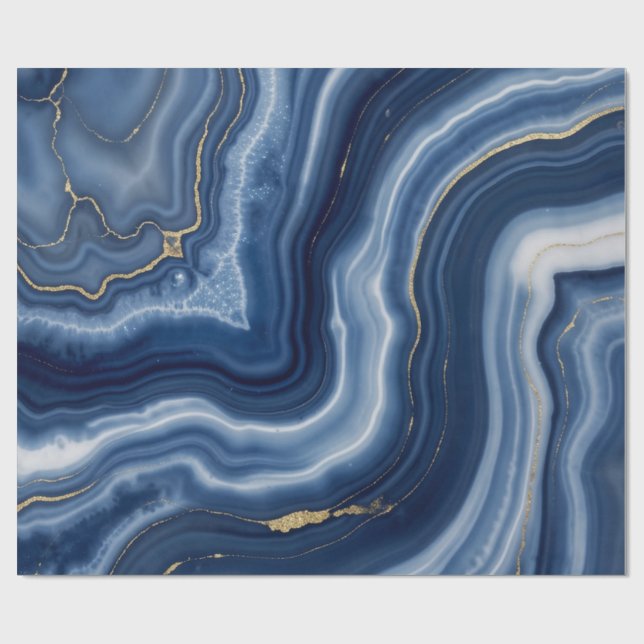 Papel De Presente Elegante Azul Marinho Dourado Mármore Líquido Abst (Aberto)