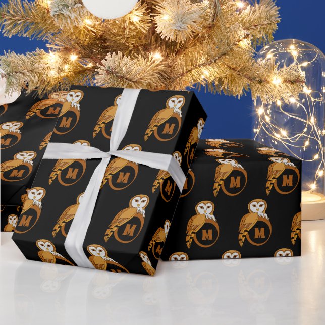 Papel De Presente Elegante Barn Owl Monograma (Feriados)