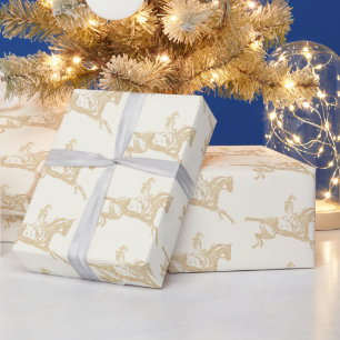 Papel De Presente Elegante Beige Dourada Rapariga Cavaleira
