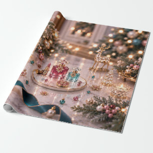 Papel De Presente Elegante Beleza de Natal em Verde Azul e Borgonha
