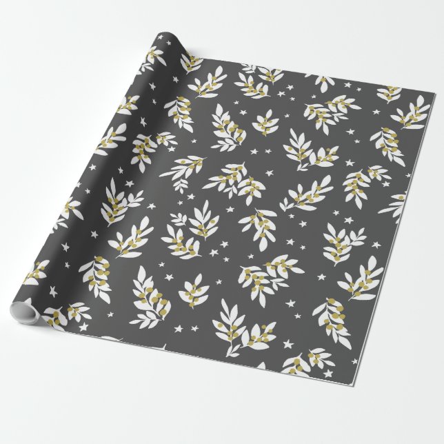 Papel De Presente Elegante Black e Dourado Hollie (Desenrolado)