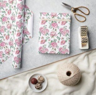 Papel De Presente Elegante Blush Peony e Greenery Watercolor Floral