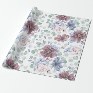Papel De Presente Elegante Bobotânico Mauve e Dusty Blue